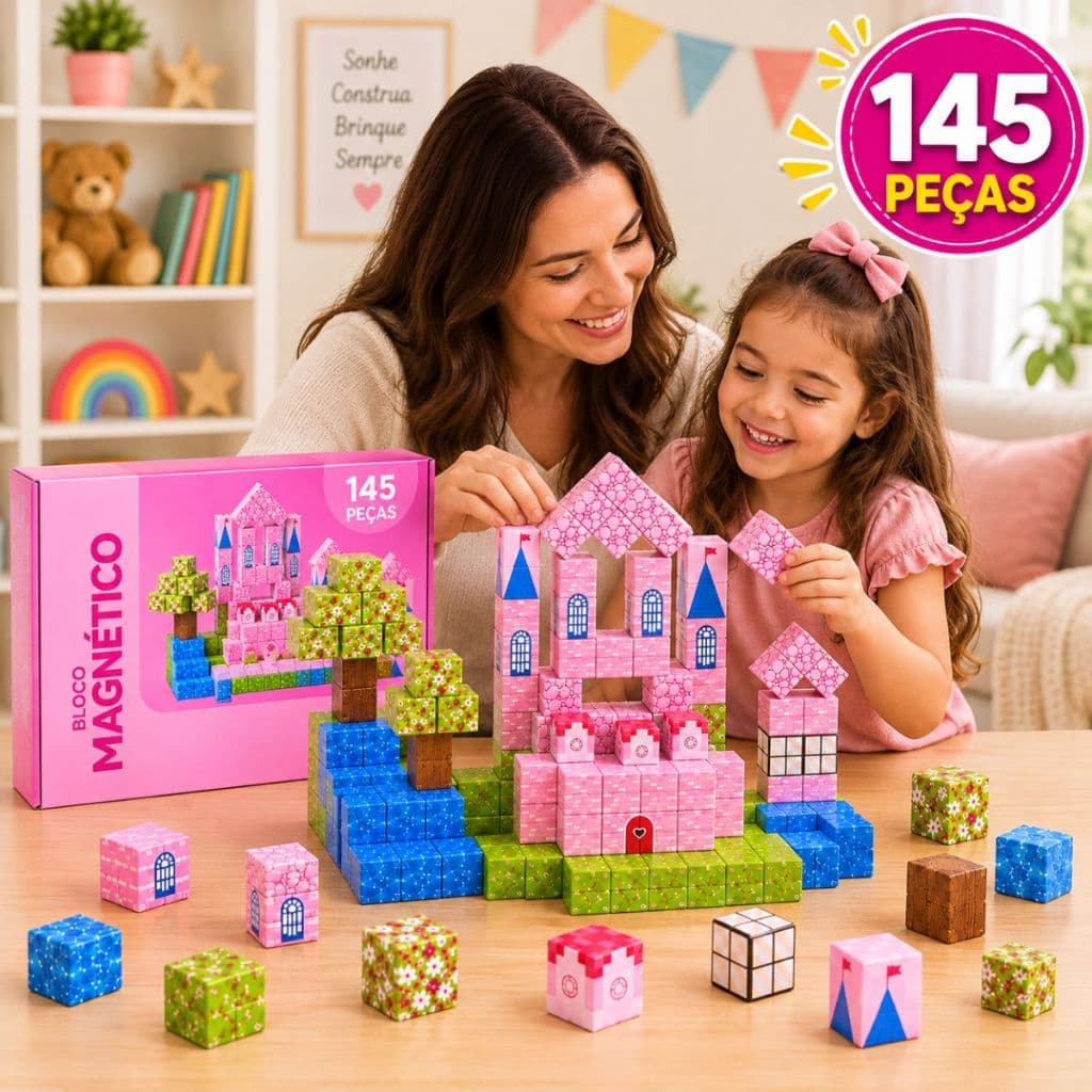 Blocos Magnéticos Montar Construção Brinquedo Minecraft Mine Craft Jogo Imas Bloquinho empilhar Presente Menino menina