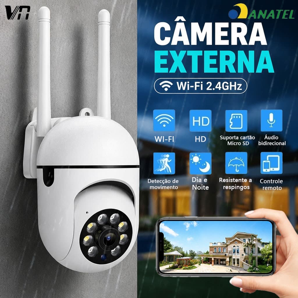 Câmera de Segurança Externa WiFi Full HD 1080P Detecção de Movimento Áudio Bidirecional App V360 P03