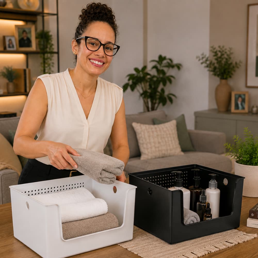 Cesto Organizador 16L Multiuso com Alça Armário Closet Lavanderia Branco ou Preto