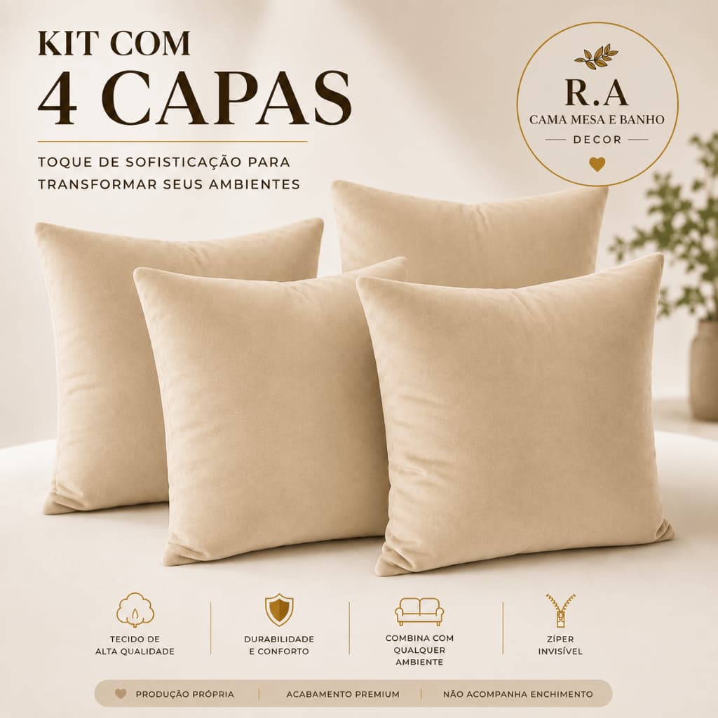 Kit 4 e 2 Capas de Almofada Luxo Suede Premium Tamanho 45x45 Com Zíper Invisível Conforto e Sofisticação