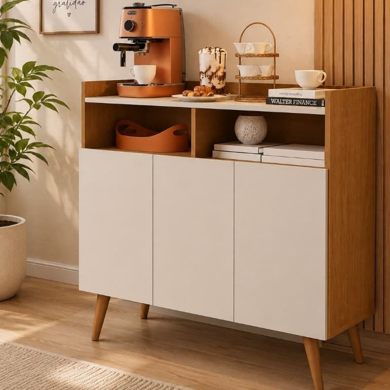 Buffet Aparador Multiuso Para Cozinha com Nichos – Buffet Elegante para Sala de Estar e Jantar