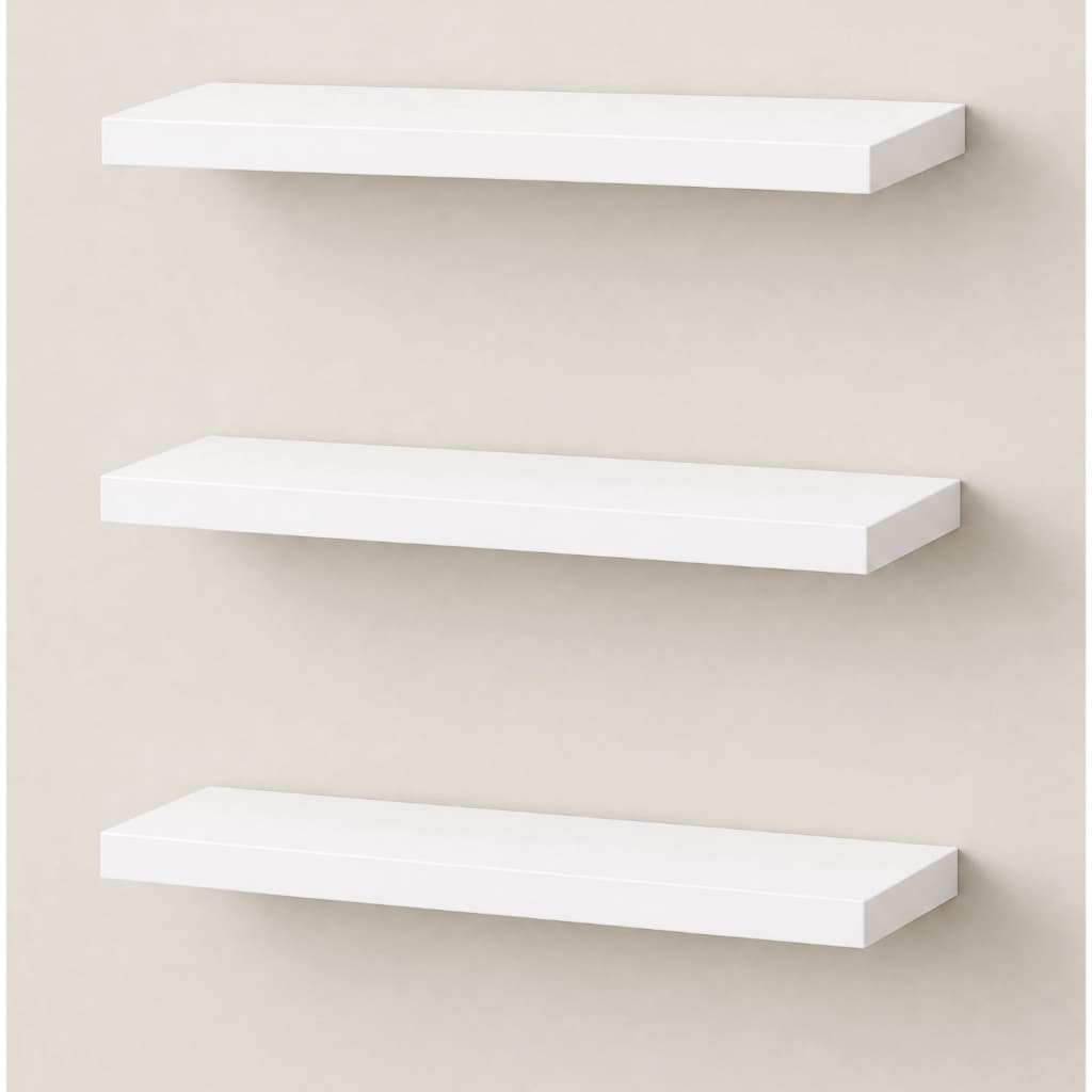 Kit 3 Prateleiras MDF Brancas 30x10cm 15mm Flutuantes Decorativas Sala Quarto Cozinha Banheiro Escritorio Branco
