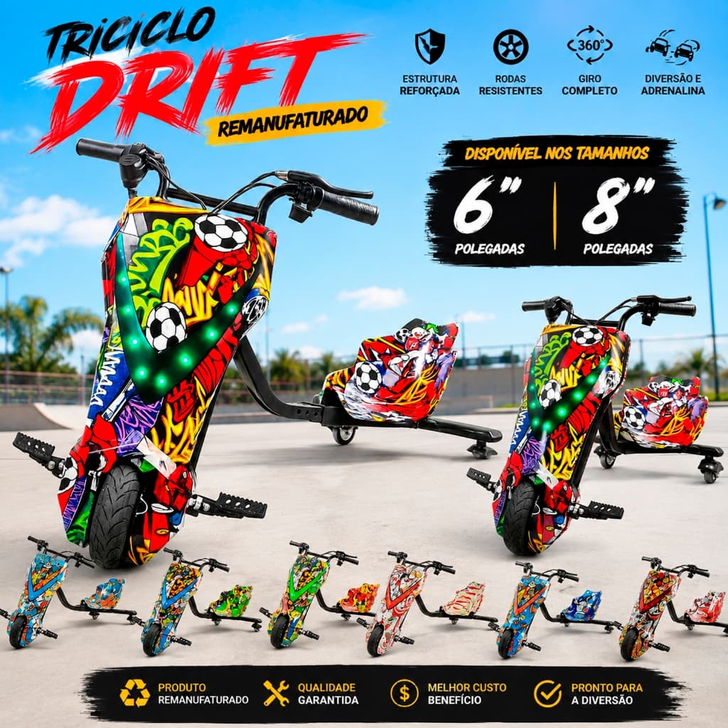 Triciclo Elétrico Infantil Remanufaturado 6/ 8'" Poleg Hoverboard Skate c/ Bluetooth (USADO)