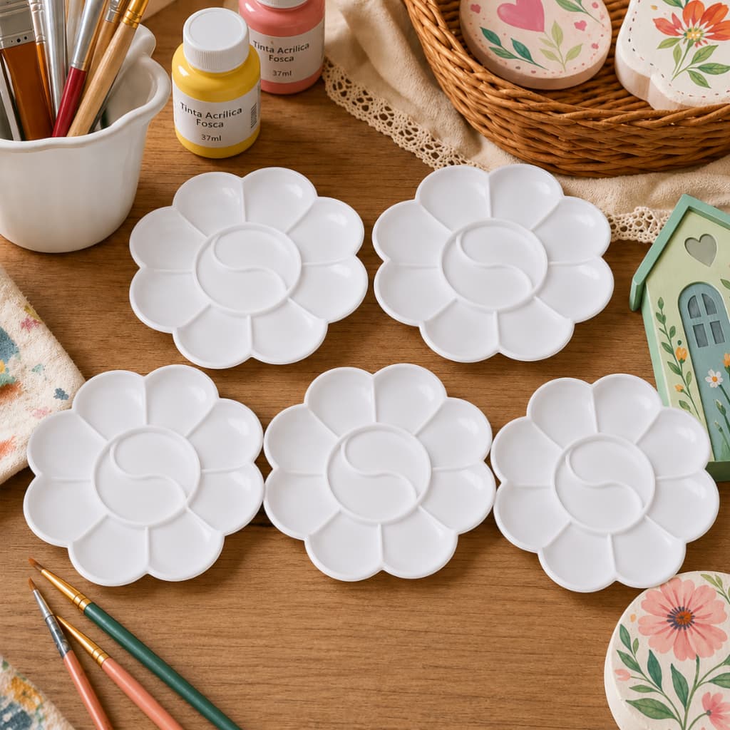 Paleta Godê Flor para Pintura com 10 Cavidades | Bandeja para Tintas, Artesanato e Escolar