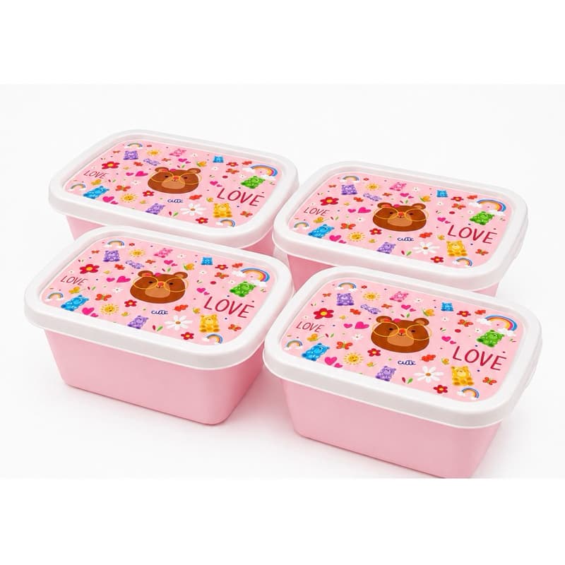 KIT COM 4 POTES KIDS 220ML COM TAMPA – PORTA LANCHE INFANTILKIT COM 5 POTES MULTIUSO PARA LANCHE, TEMPEROS E ALIMENTOS