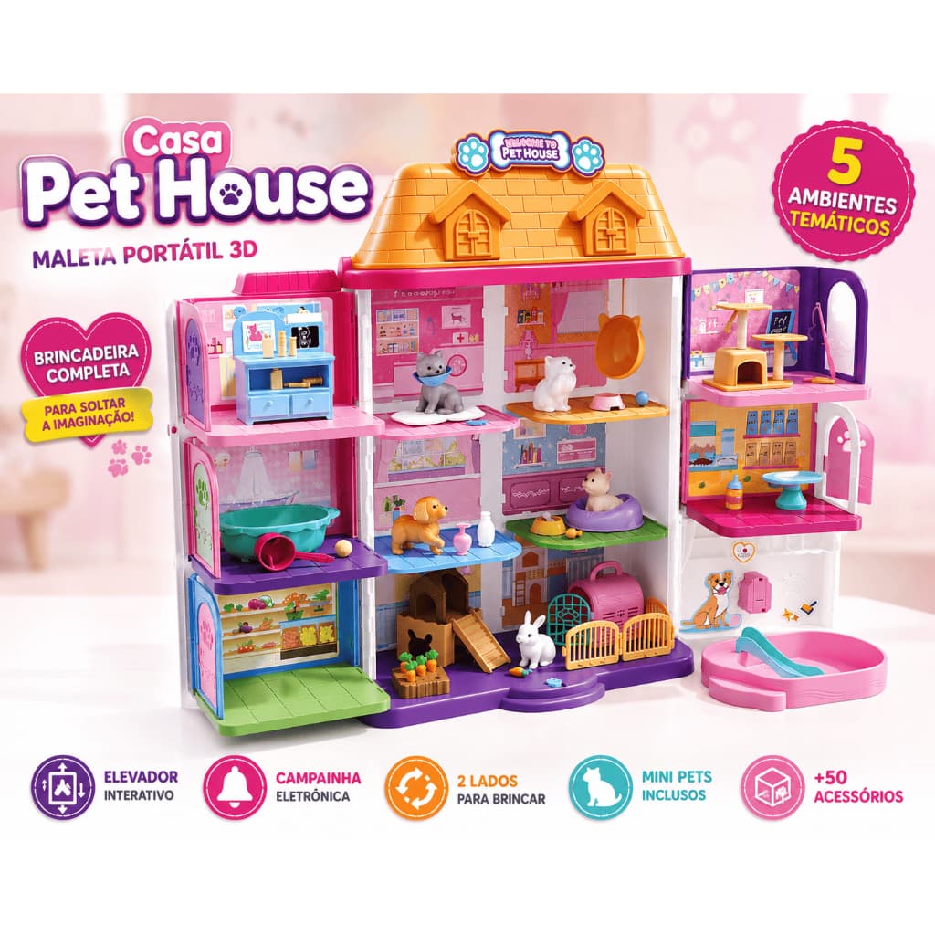 Casa Pet House Maleta Portátil 3D Com Elevador Pet Campainha Eletrônica E Acessórios