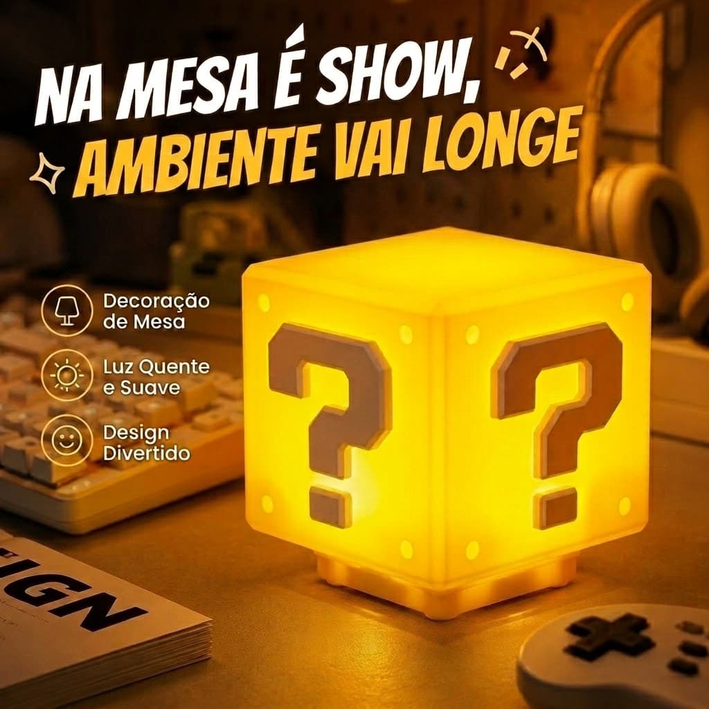 Luminária De Bloco Musical Com Som Cubo Interativo Super Mario Quarto Abajur Mesa Cabeceira Infantil Gamer