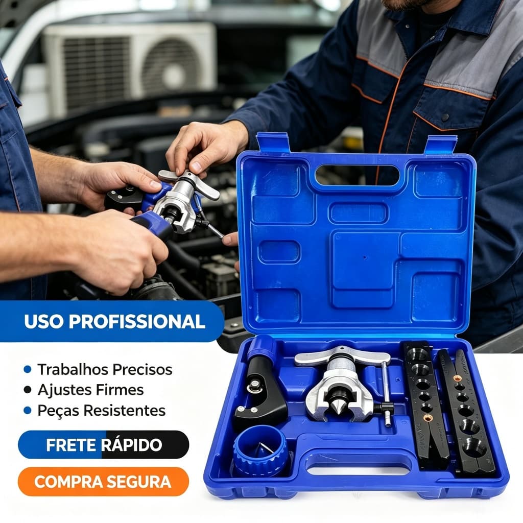 Kit Flangeador Excêntrico 1/4 a 3/4 com Cortador Escareador e Maleta para Refrigeração Tubos de Cobre Alumínio Alta Prec