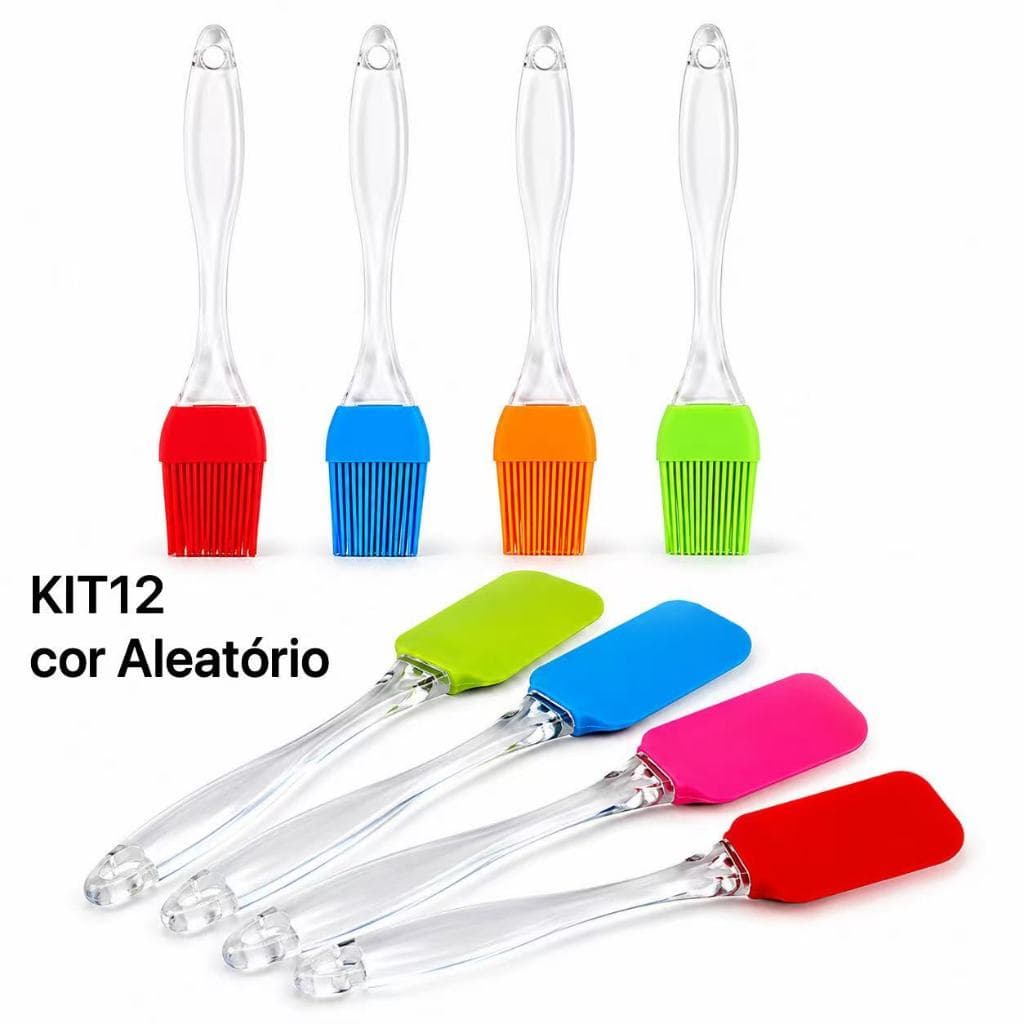 Kit 12 Conjuntos Pincel de Silicone + Espátula de Silicone para Cozinha Confeitaria Churrasco