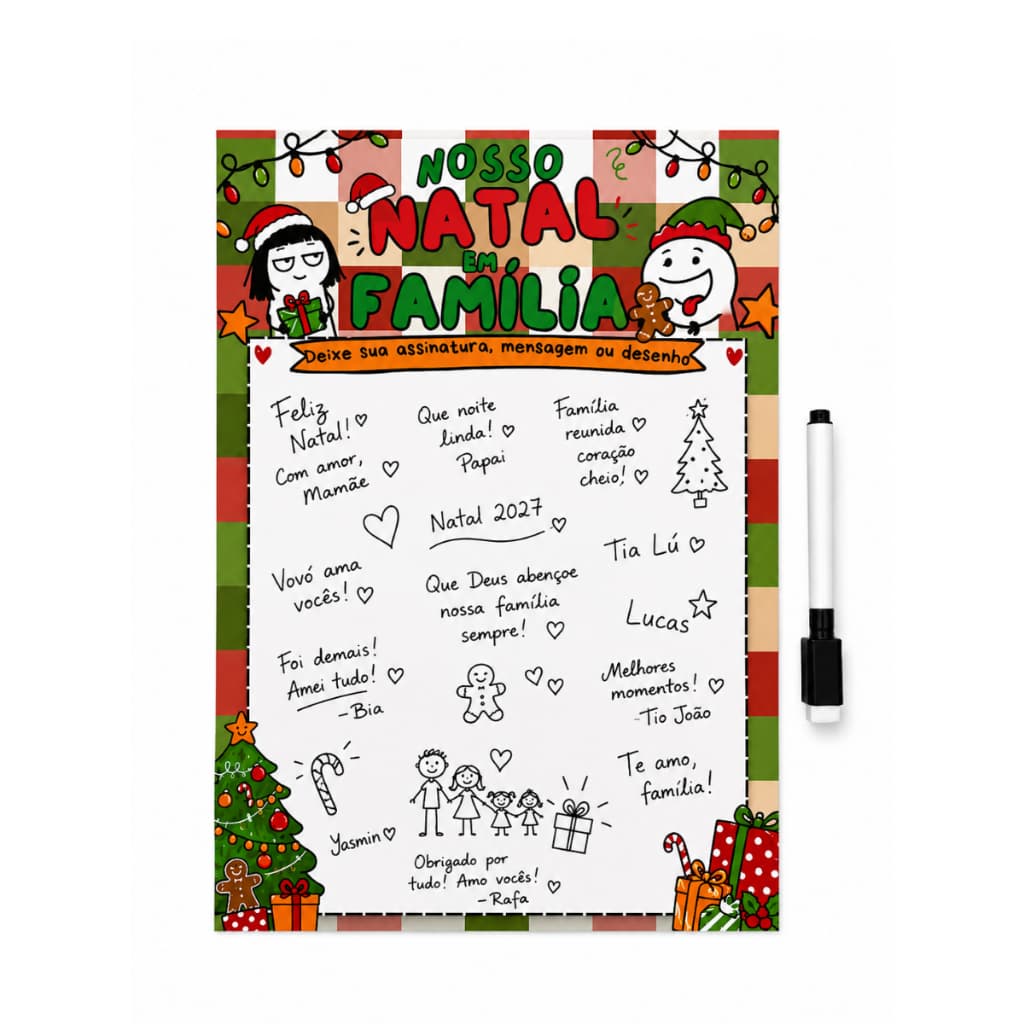 Lousa Magnética de Natal em Família 21x30cm Ímã de Geladeira para Recados + 2 Canetas