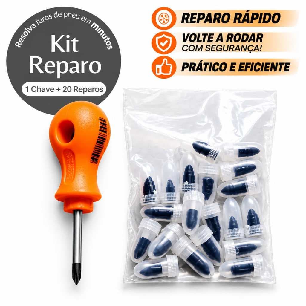 KIT Chave Grátis e 20 Parafusos Para Reparo Remendo Rápido de Pneus Furado Sem Câmara