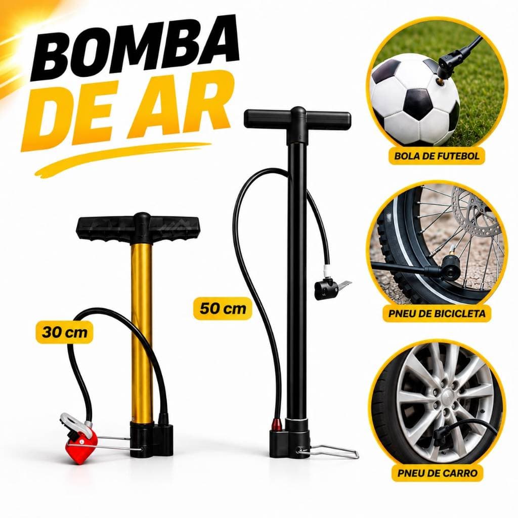 Bomba de Ar para Encher Bola  de Futebol Pneus de Carro Bicicleta Moto Bike Elétrica Piscina Portatil de 30cm ou 50cm
