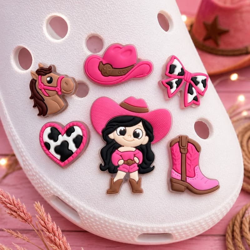 Kit Pins Boiadeira Rosa para Sandália | Chapéu Cavalo Bota Laço Country Feminino Ana Castela