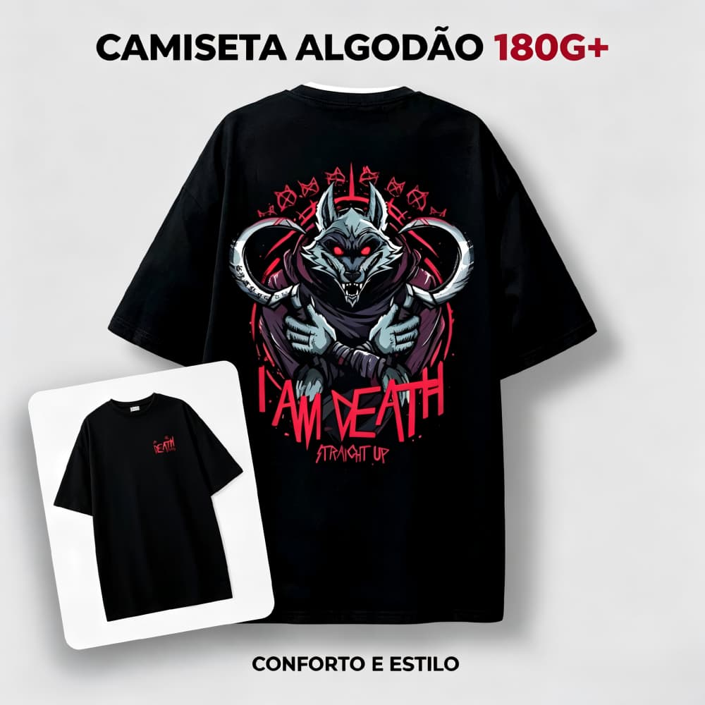 2026 Novo Camiseta Oversized Morte Filme Geek Death Gato Estampada Botas Unissex 100% Algodã