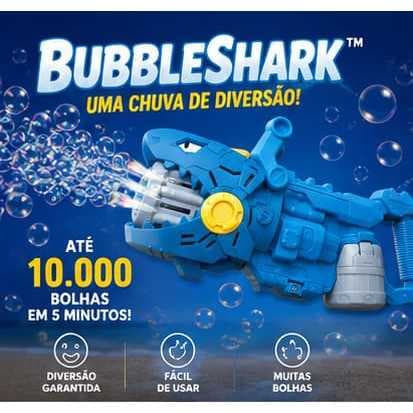 Pistola de Bolhas Tubarão BubbleShark Infantil Máquina de Bolhas 10.000 Bolhas Brinquedo 3+