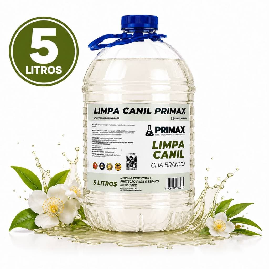 Limpa Canil Chá Branco 5L Limpador para Canis Pisos Quintais Pet Shop Uso Profissional e Residencial
