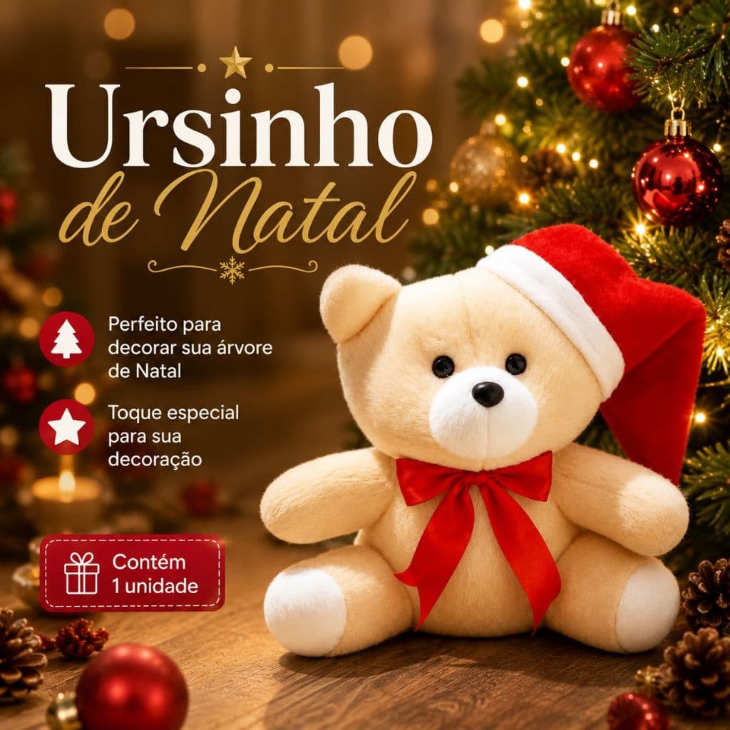 Kit 2 Ursinho de Natal Pelúcia 20cm Enfeite Natalino Decoração Árvore de Natal Presente