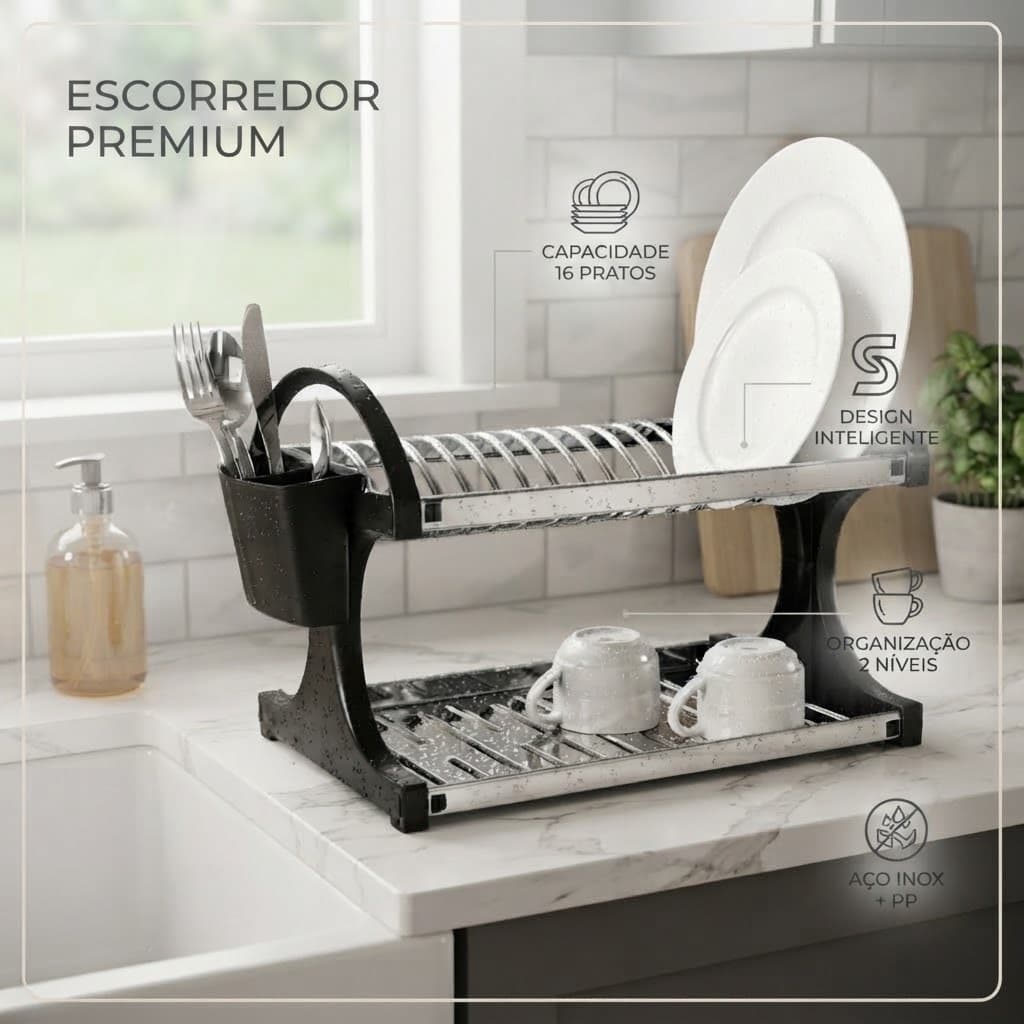 Escorredor de Louças Brinox Suprema 16 Pratos em Aço Inox