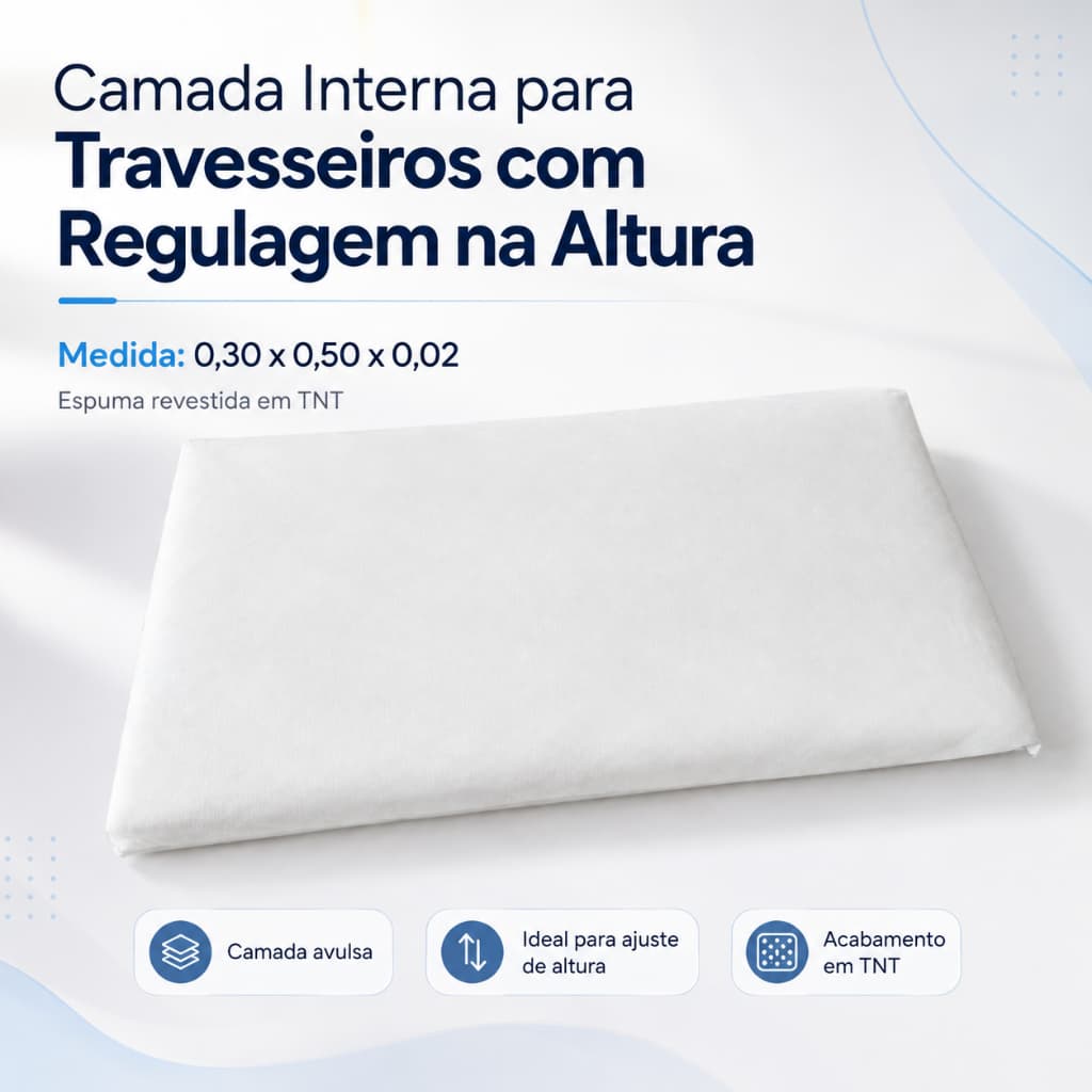 Camada Interna para Travesseiro Ajustável 30x50x2cm Regulagem de Altura