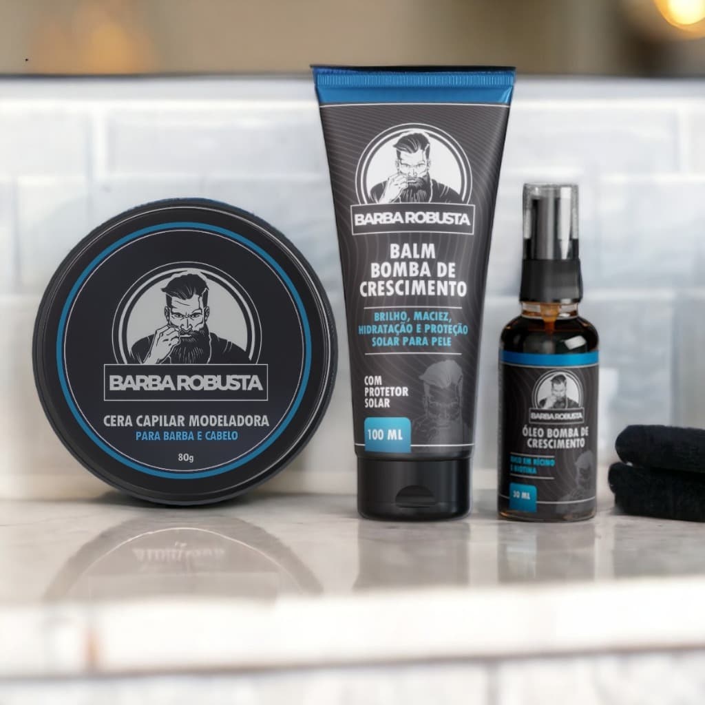 Óleo de Barba, Balm, Cera Modeladora, Barba e Bigode Barba Robusta