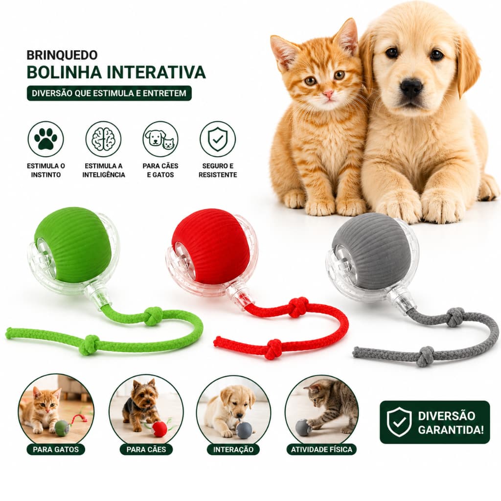 Bola Brinquedos De Rolamento Automático Bolinha Interativa Gato Cachorro Pet Recarregavel
