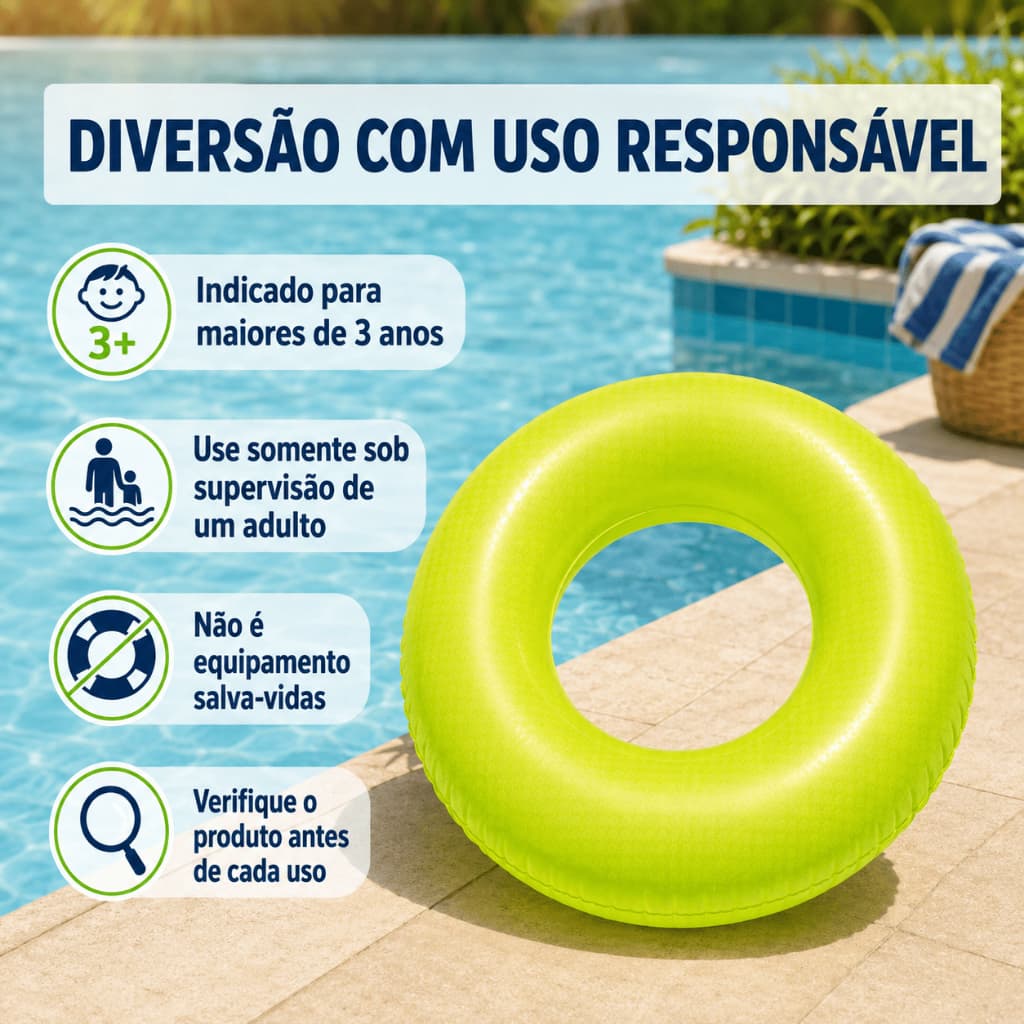 Boia Infantil Inflável Redonda de PVC 53 cm para Piscina – Rosa, Verde ou Azul