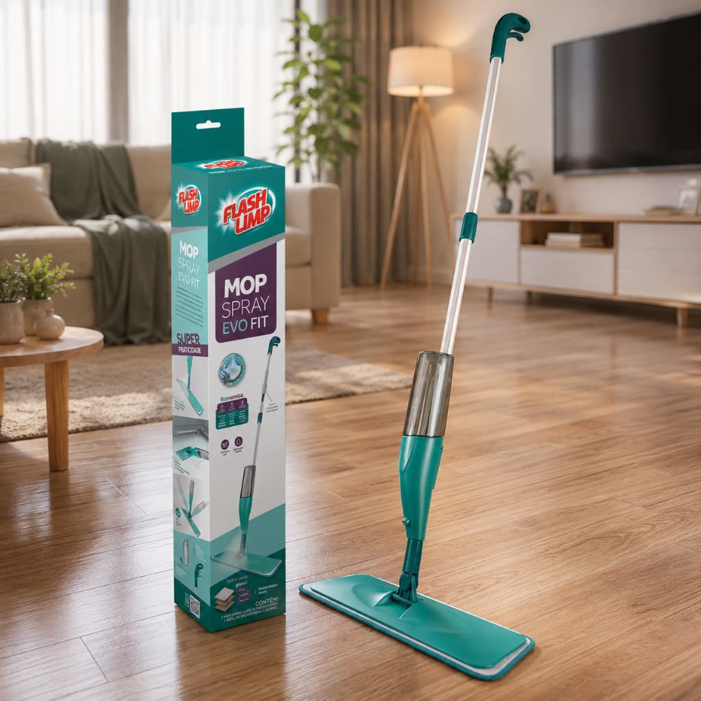 Mop Spray Flash Limp Evo Fit Verde com Reservatório e Cabo, Limpeza Prática para Pisos e Uso Diário