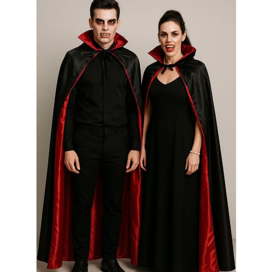Capa de Vampiro Drácula Magico Cetim Dupla Face Luxo Adulto Festa Fantasia Cosplay Halloween