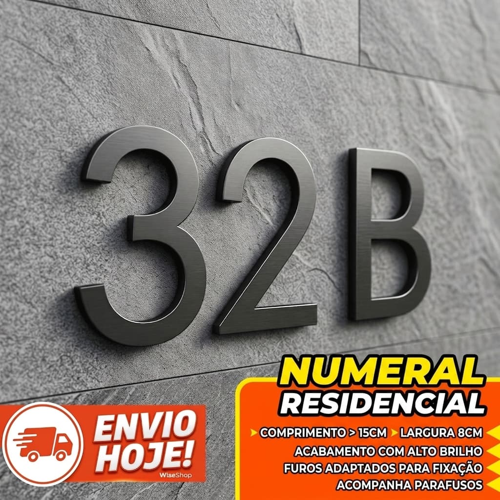 Letras + Número De Casa Residencial Alto Brilho com Relevo 3D Preto Brilho Texturizado | Kits 2 a 4 PÇS Moderno Fachada.