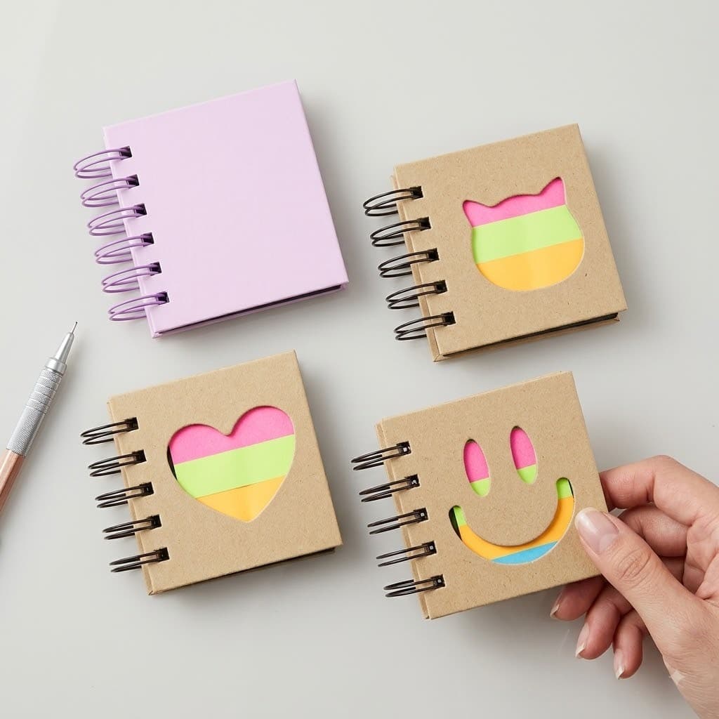 Mini Bloco De Notas Espiral Wire-o Com Marcador De Página Adesivo Post It 5 Cores Fofo Papelaria