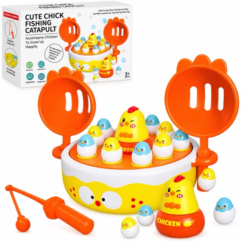 Mesa De Jogos Infantil Galinha Pula Pega Pesca Magnética 4 Em 1 Brinquedo Interativo