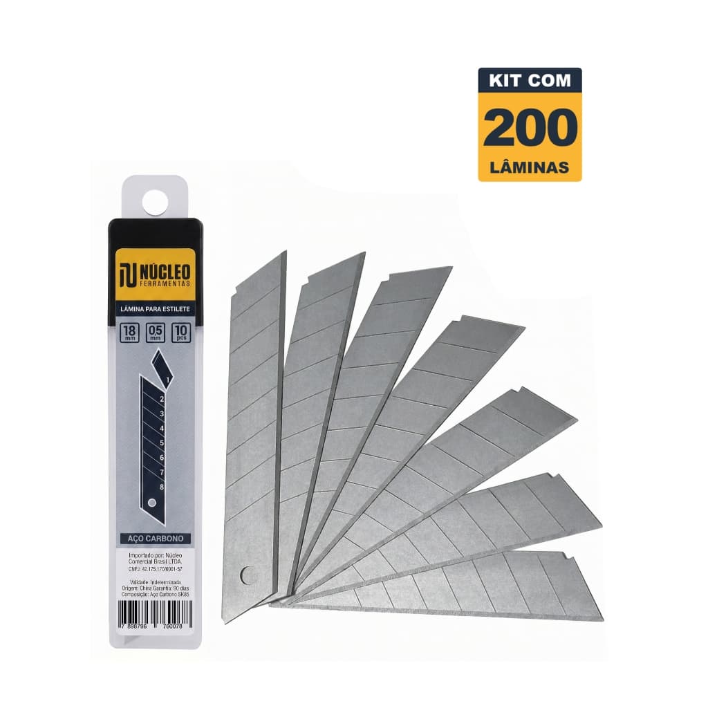 Kit 200 Lâminas de 18mm Profissional para Estilete Largo