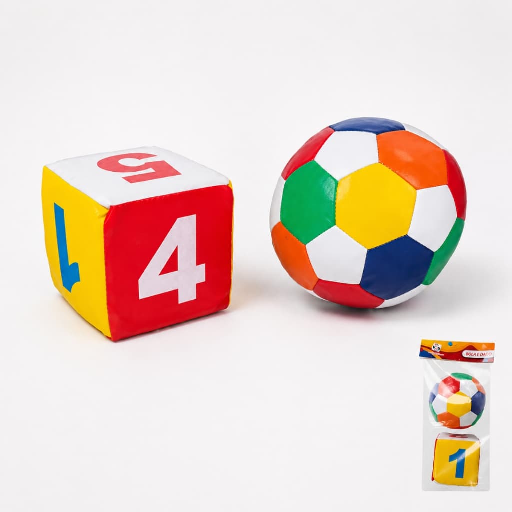 Kit Bola e Dado Grande Com Chocalho de Brinquedo Infantil