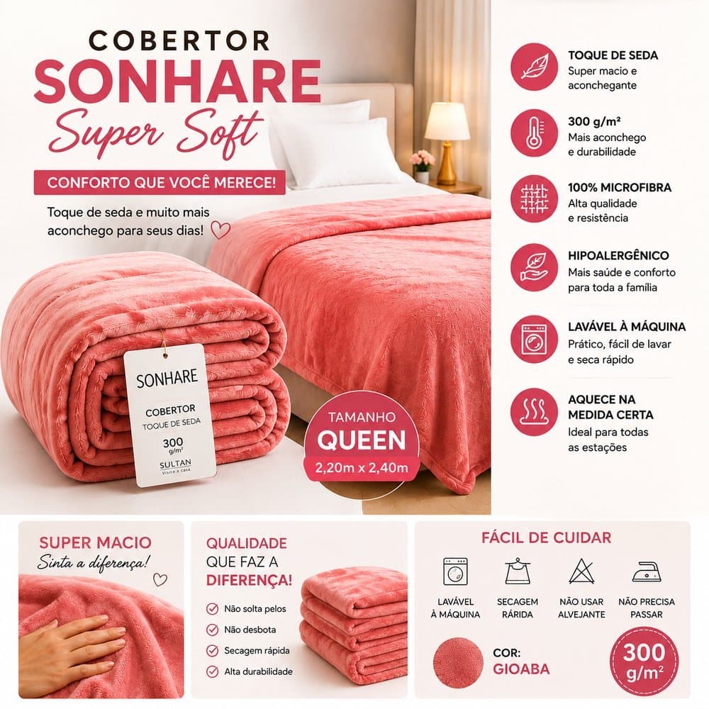cobertor queen 300 gr 220x240m sonhare
