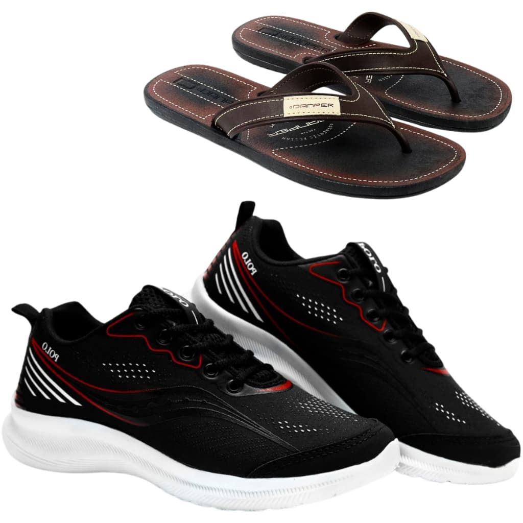 Tênis Polo Masculino Black Antibacteriano + Chinelo Danper Café Casual Confortável Antiderrapante