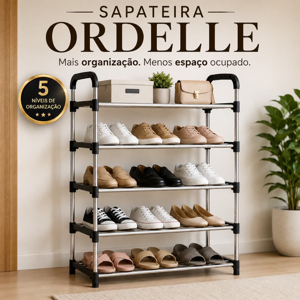 Sapateira 5 Andares Organizador Vertical de Metal Aço Cromado Desmontável