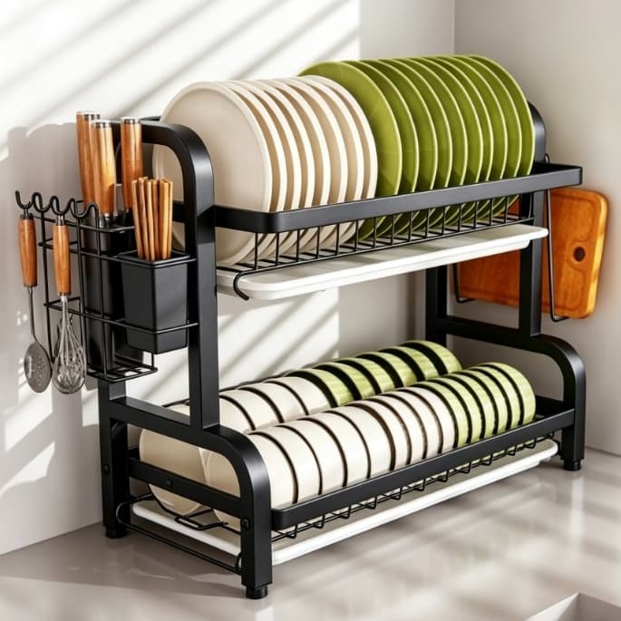 Escorredor Kitchen Rack Aço Inoxidável Organizador Louça Preto Pia Kitchen Rack 53cm Aço Ino
