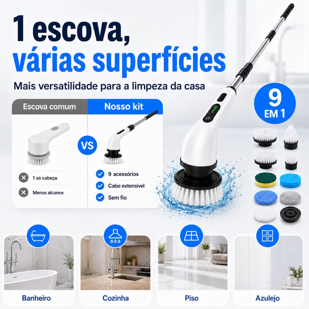 9 em 1 Cleaning Brush Window Bathroom and Kitchen Tool Escova De Limpeza+10 Gancho Adesivo