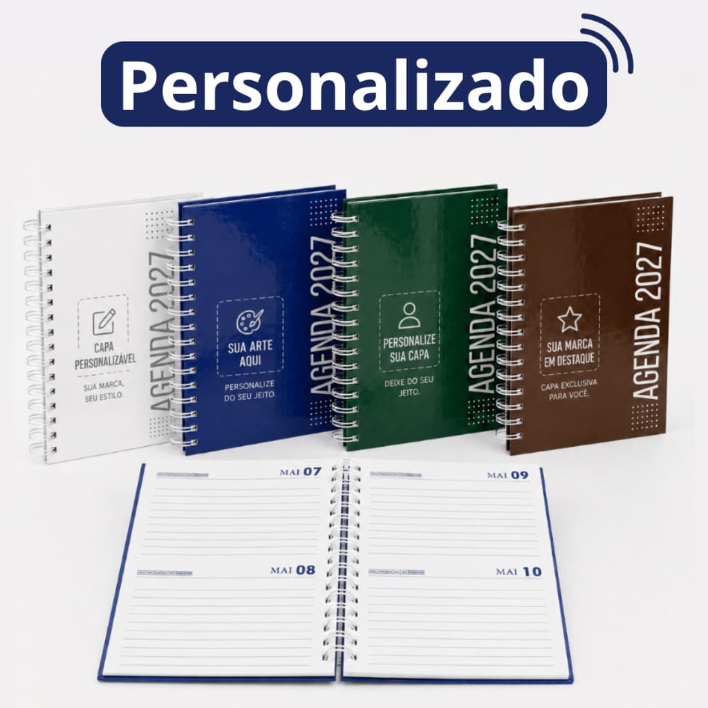 Kit 21 Agenda 2027 Personalizada Sua Logo Capa Dura A5 Miolo Permanente Wire-o 120 Folhas