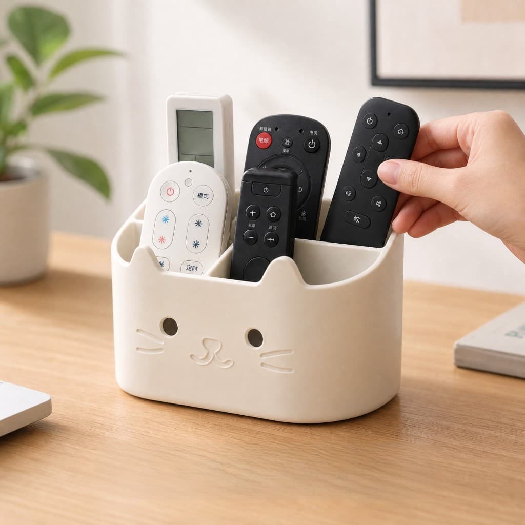 Organizador Porta-Controles Gato Multifuncional para Controles, pinceis de maquiagem, Lápis e Escovas