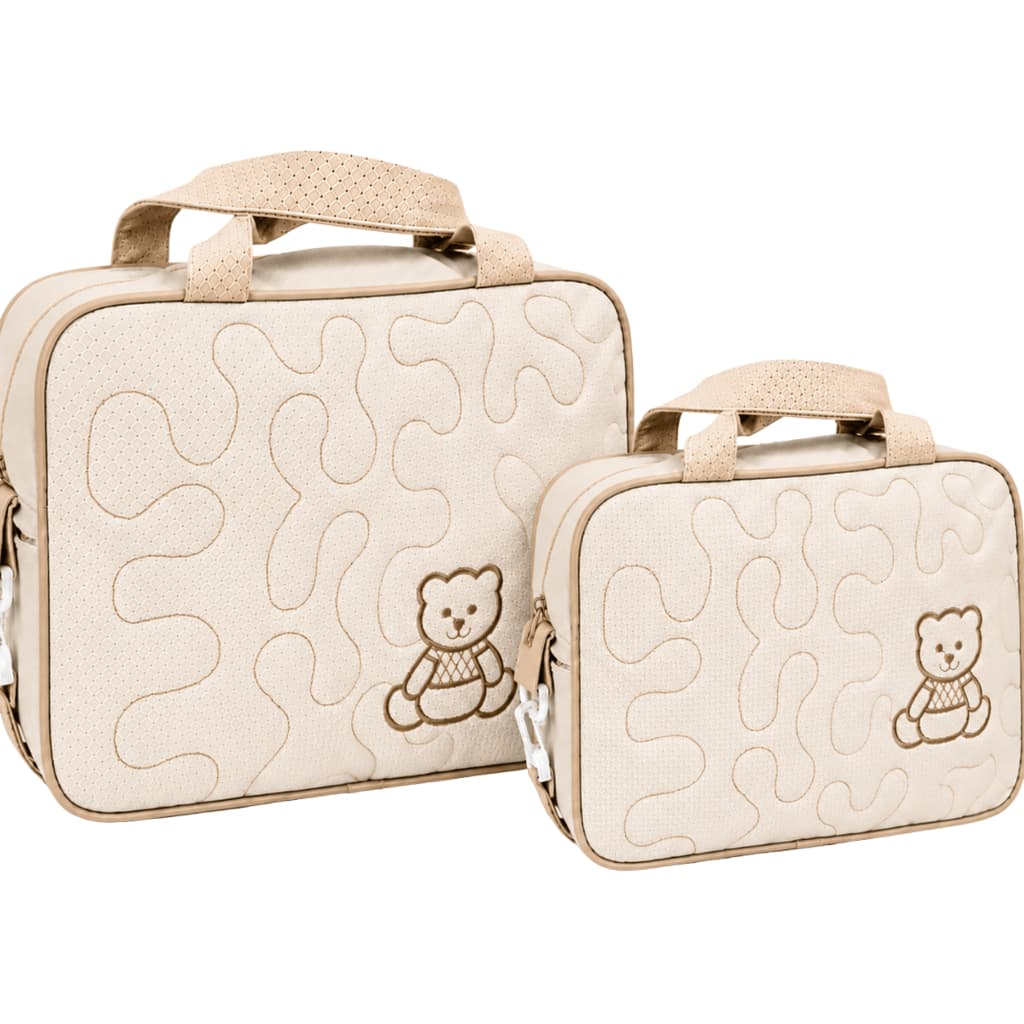 Kit 2 Bolsas Maternidade Bege Bebê Menino Menina Unissex Ursinho Bordado Luxo Bolsa Mamãe Enxoval Recém Nascido