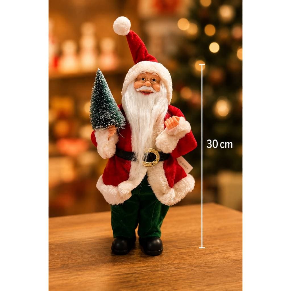 Papai Noel Decorativo 30cm de Natal com detalhe de Árvore na cor verde, enfeite natalino, bonecos