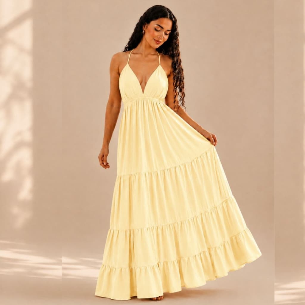 Vestido Longo Feminino Três Marias com Alças Finas e Amarração nas Costas - Verão 2025