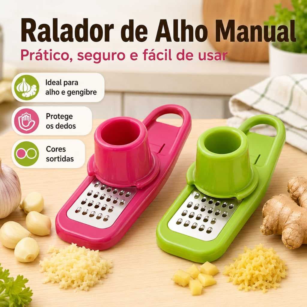 Ralador de Alho Manual e Gengibre Prático para Cozinha Triturador Fácil de Usar com Proteção