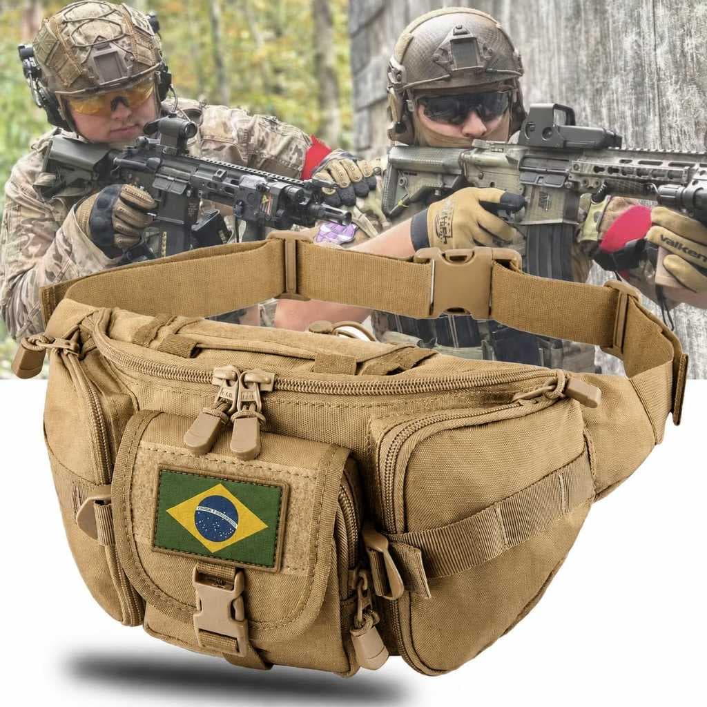 Pochete Bolsa Tática Militar Multiuso Impermeável + Patch Br