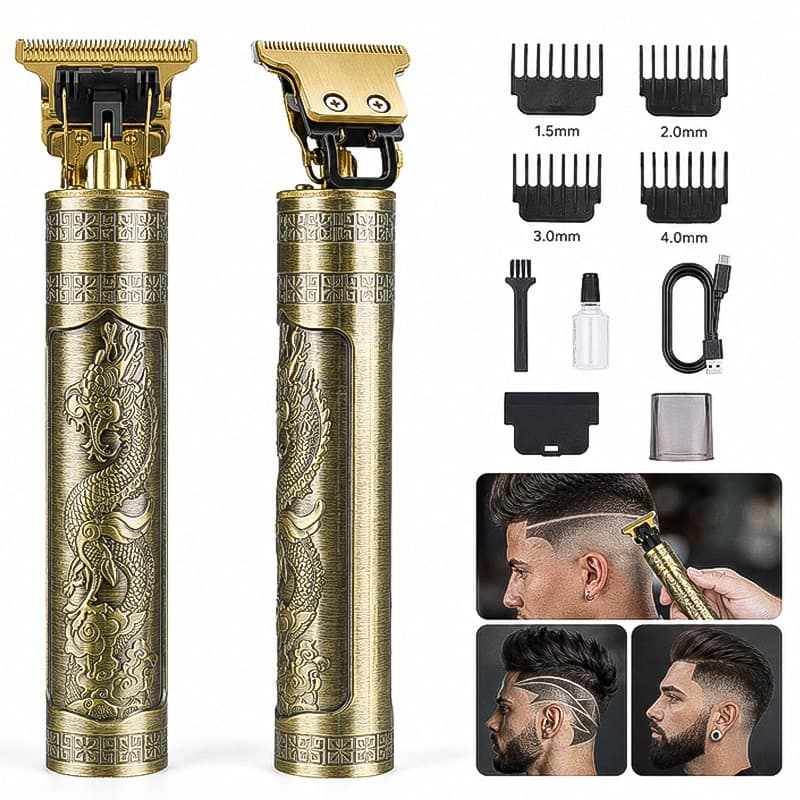 Aparador de Cabelo e Barba Sem Fio Motores 8500RPM Para Degradê e Acabamento Masculino