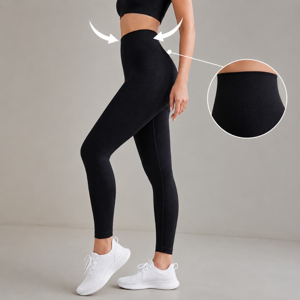 Eassivo Legging Slim Sem Costura Canelada de Cintura Alta para Mulheres - , Secagem Rápida, Respirável