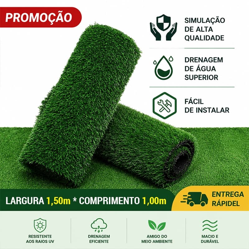Grama Artificial 30mm 1,5x1m | Grama Sintética Verde Para Jardim – Tapete Decorativo Para Quintal, Varanda E Área Extern