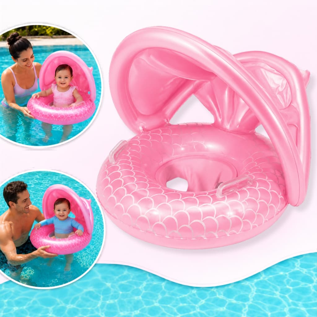 Boia Infantil Inflável Criança Bebê Piscina Bote com Fralda e Cobertura Proteção Solar até 26kg