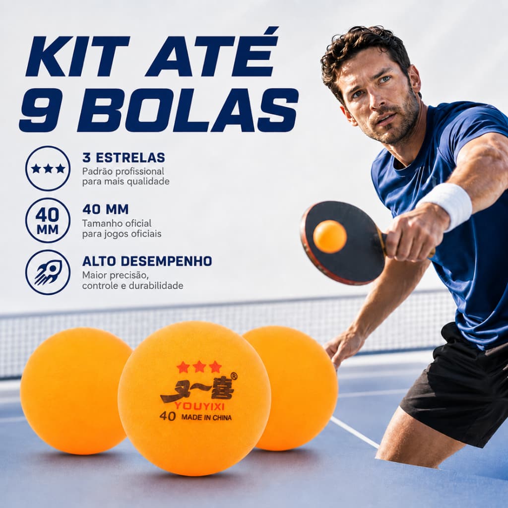 Kit 3, 6 ou 9 Bolinhas de Ping Pong 3 Estrelas 40+ Tênis de Mesa Alta Performance